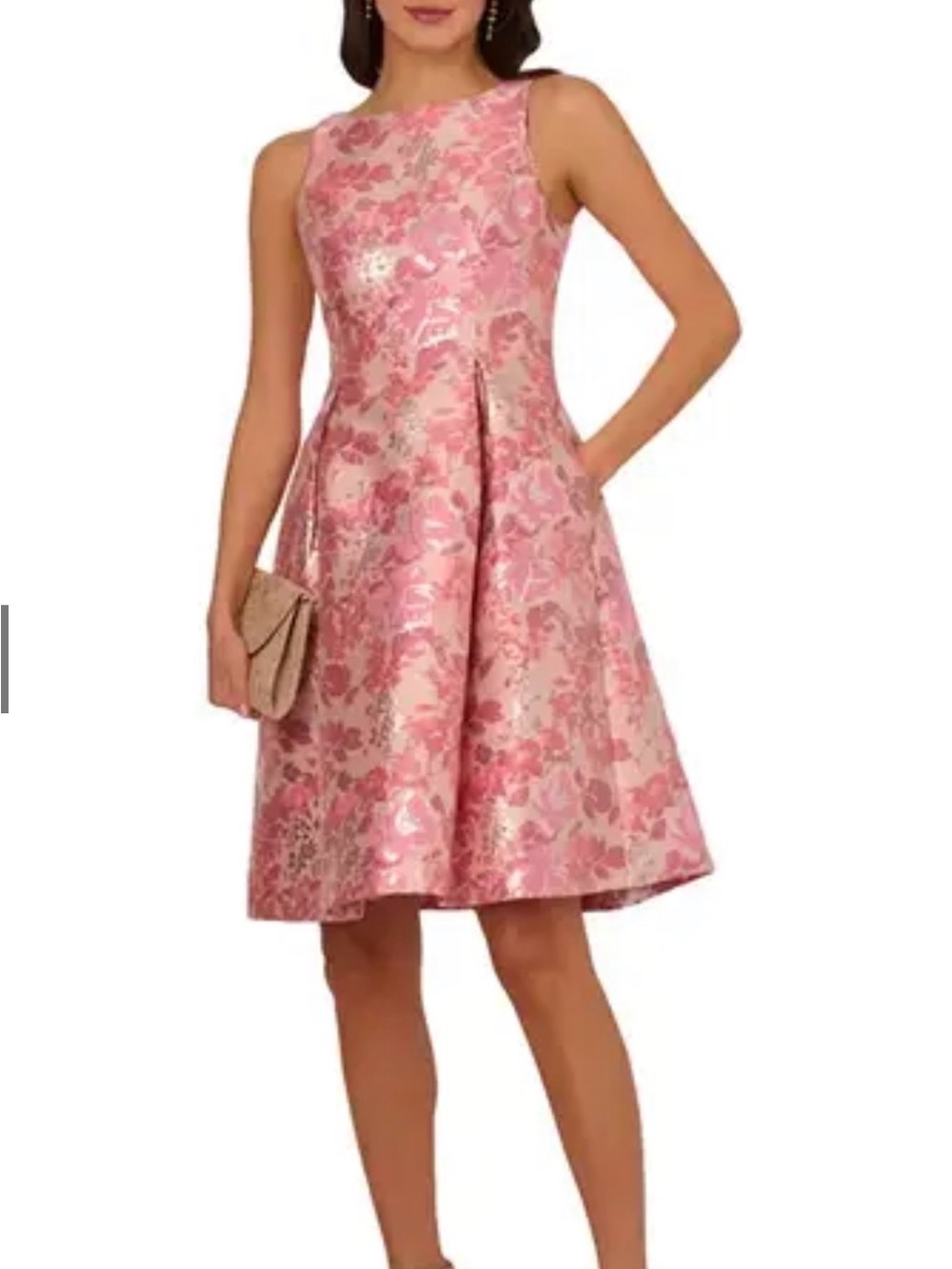 Adrianna Papell Pink jacquard Floral A-Line Dress